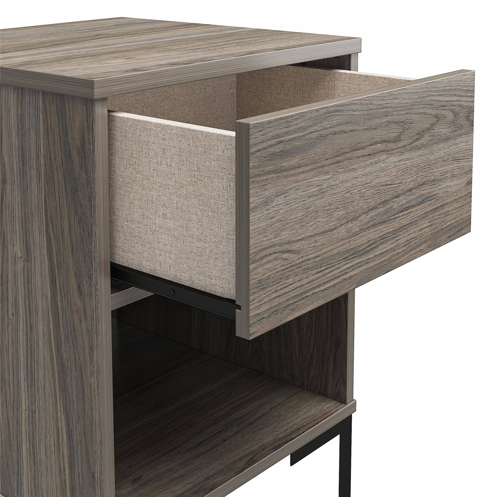 Alt View 2. Aukfa - Industrial Nightstand - Engineered Wood & Metal, Spacious Drawer & Open Storage, Wall Anchor Kit - Oak.