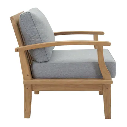 Front. Outdoor Escape - Outdoor Teak Armchair For Patio Lounge With Cushioned Seating - Gray.