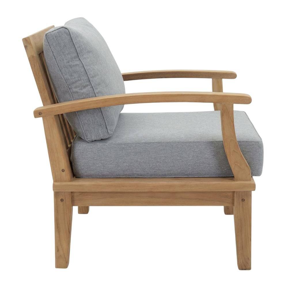 Front. Outdoor Escape - Outdoor Teak Armchair For Patio Lounge With Cushioned Seating - Gray.