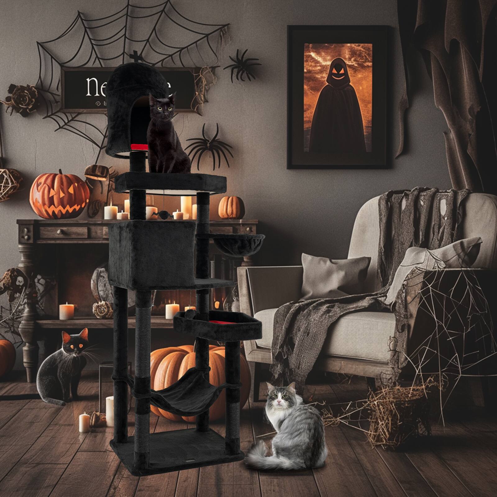Alt View 1. Costway - Costway Gothic Cat Tree w/ Sisal Covered Scratching Posts Stylish Cat Furniture for Indoor Cats - Black,Red.