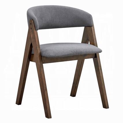 Front. Manhattan Lane - Koko Side Dining Chair Set of 2, Gray Padded Seat and Back - Walnut Brown, Gray.