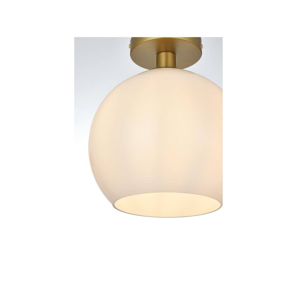 Alt View 3. Living District - Baxter 10 Inch Flush Mount Ceiling Light Frosted White Shade in Satin Gold - Satin Gold And Frosted White.