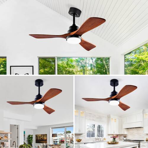 Alt View 2. LUCKY ONE - 42" Outdoor Ceiling Fan with Light Remote 3 Wood Blades DC Motor - Black.