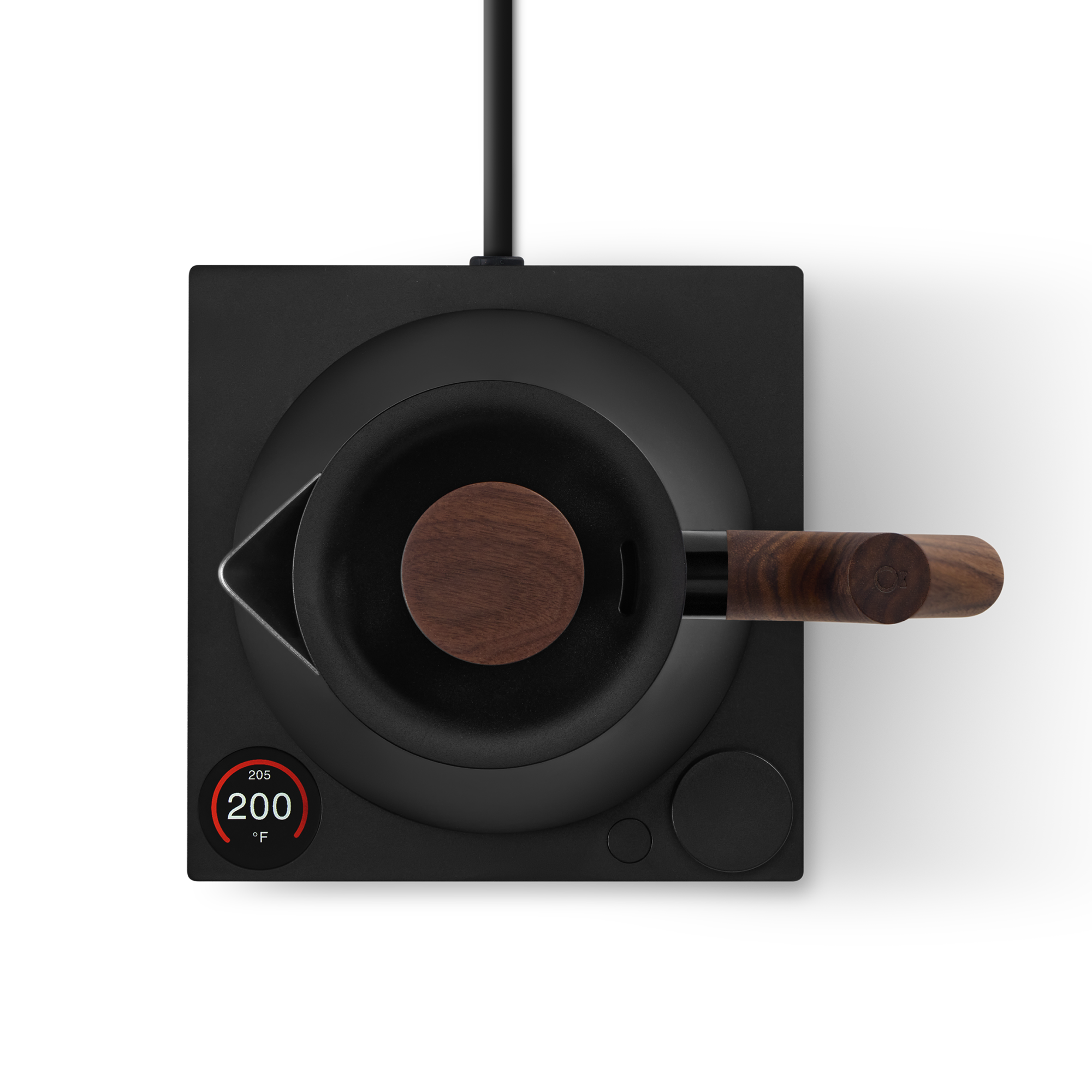 The text on the image reads "205 200 F." This is a temperature setting for the wok, indicating that it should be heated to 205 degrees Celsius (401 degrees Fahrenheit).