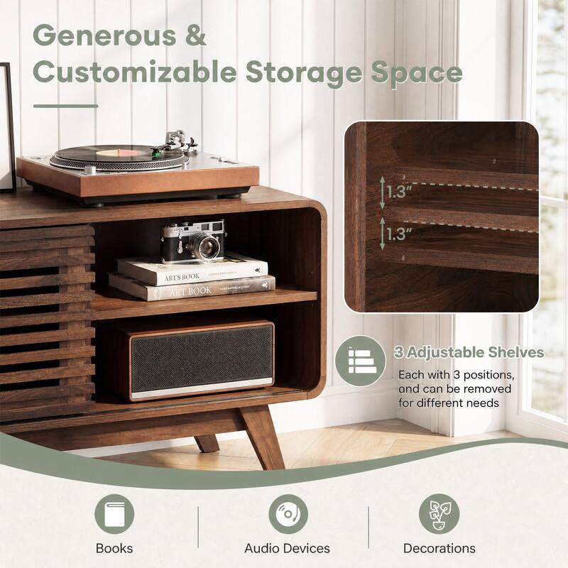 Generous & Customizable Storage Space

1.3"
1.3"

ARTS BOOK ART BOOK

3 Adjustable Shelves Each with 3 positions, and can be removed for different needs

Books
Audio Devices
Decorations