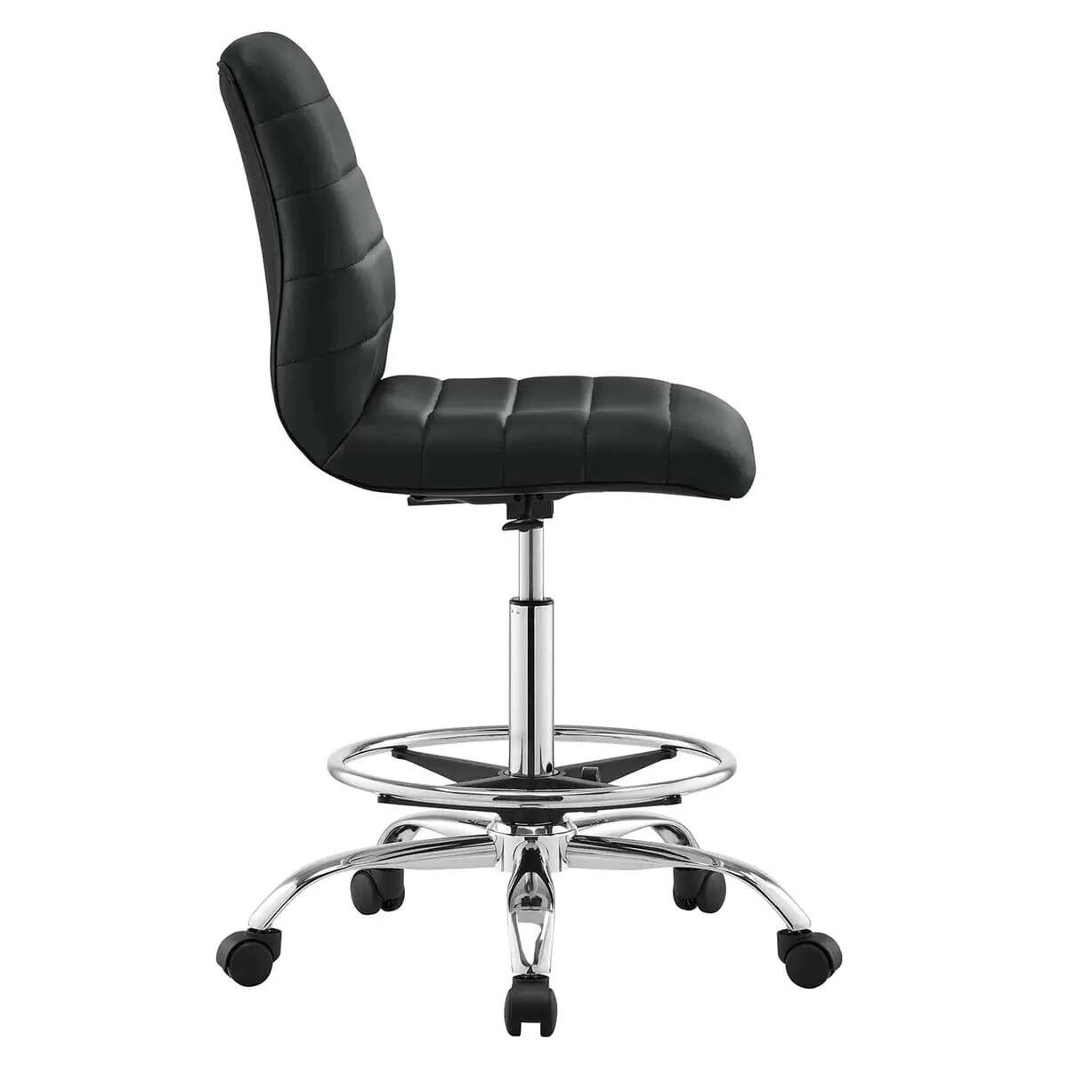 Alt View 1. Modway - Drafting Chair Vegan Leather Armless Adjustable Stool - Black.
