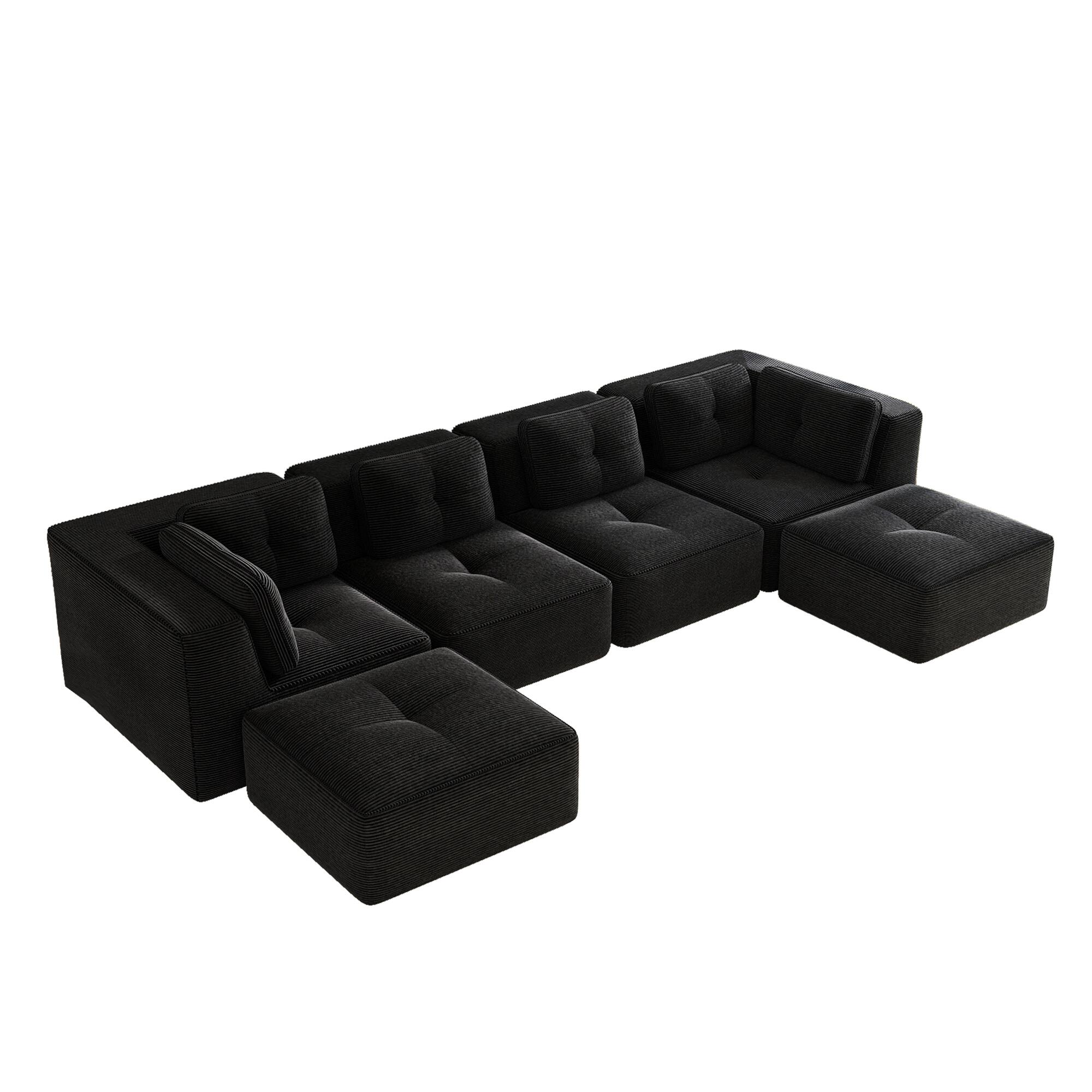 Alt View 1. LOVMOR - 4 Seater Corduroy Sectional Couch U Shaped Modular Deep Seat Storage Ottoman No Assembly Tufted For Soft TV XL - Black.