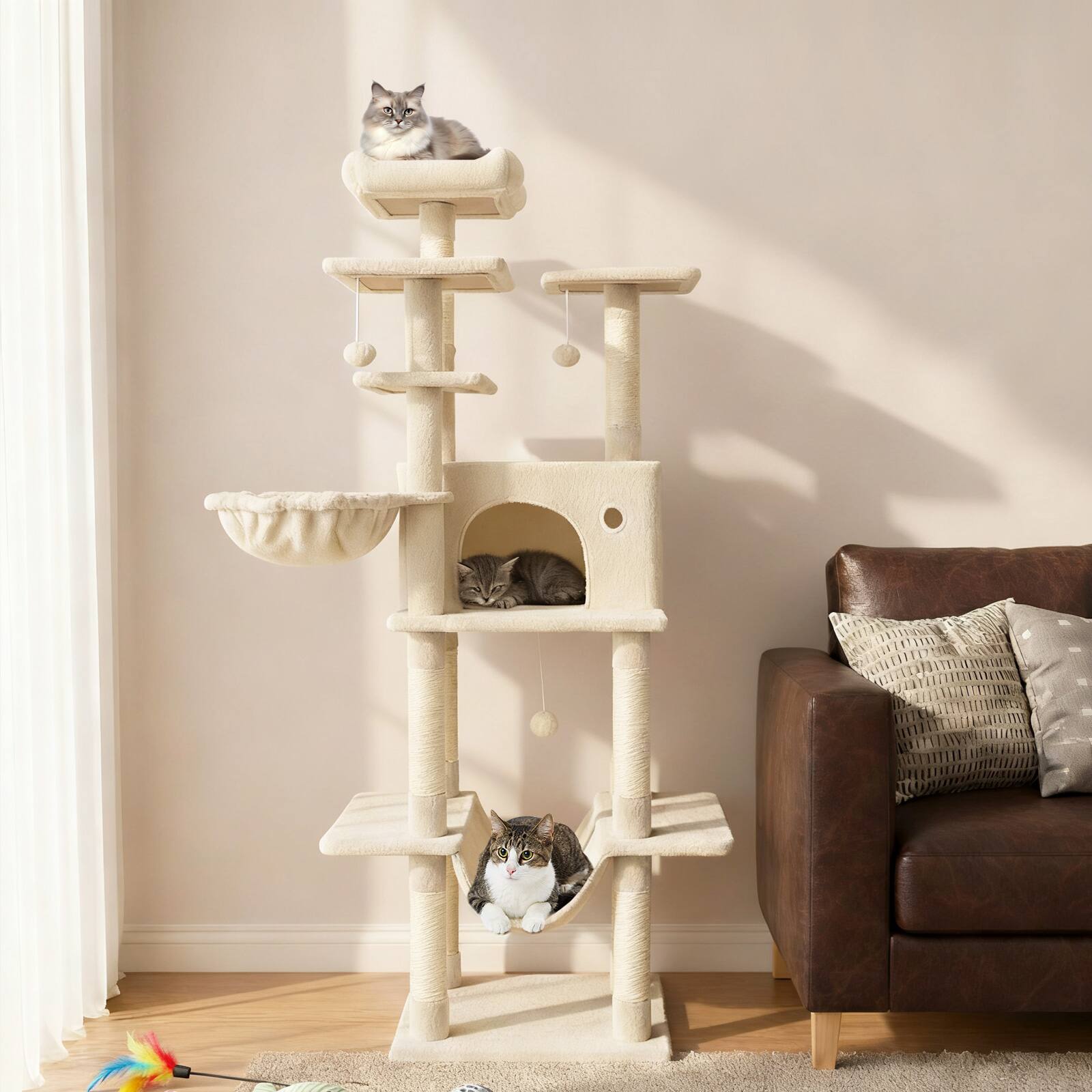 Alt View 2. Gymax - Gymax 63'' Large Cat Tree for Indoor Cats w/Plush Top Perch Condo Hammock Basket Bed Beige.