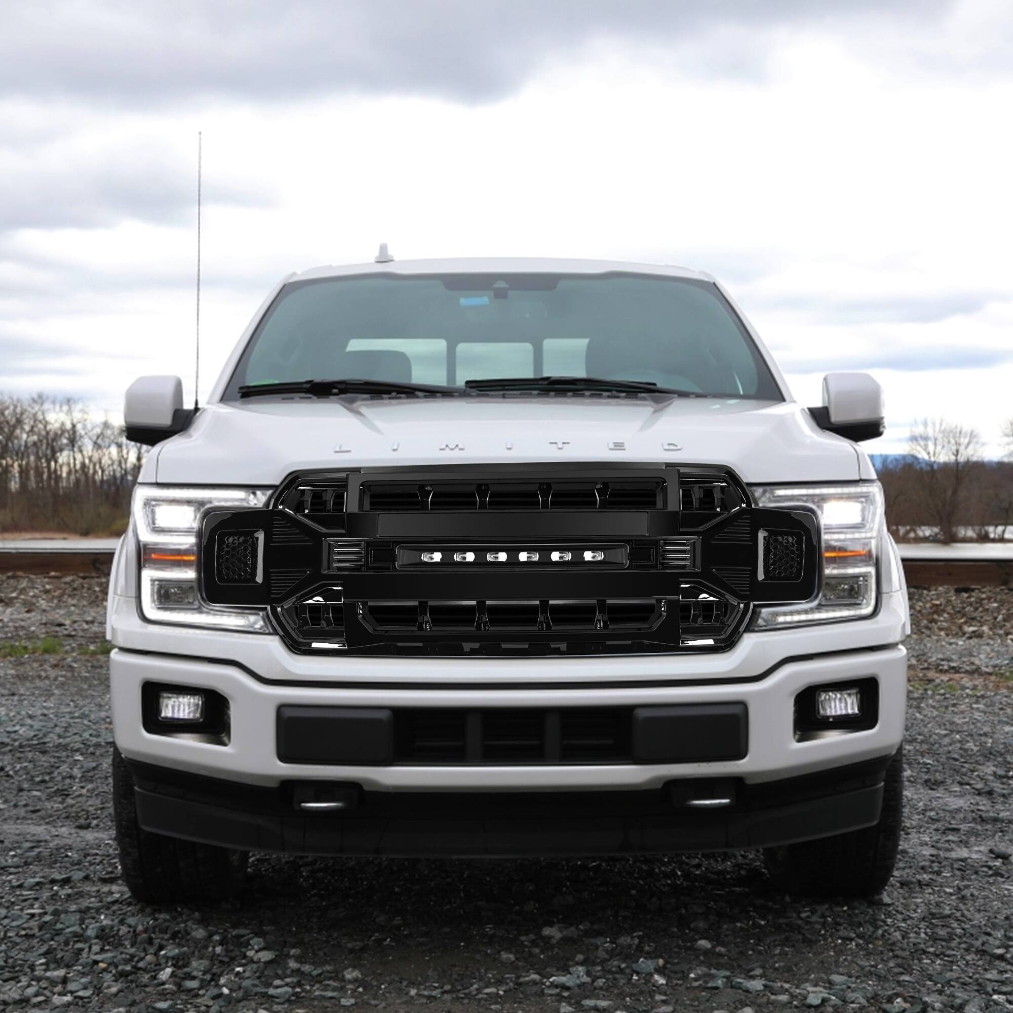 Alt View 5. AMERICAN MODIFIED - AMERICAN MODIFIED Armor Grille Compatible with 2018-2020 Ford F150, Glossy Black - Glossy Black.