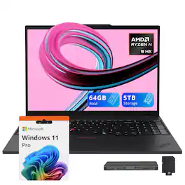 Lenovo - ThinkPad 16" WUXGA Laptop,Ryzen AI PRO 370,64GB RAM,4TB SSD+1TB Dock Set,Backlit,Fingerprint,Win 11 Pro - Black