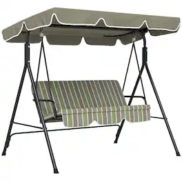 Outsunny - Outdoor Patio Swing Chair w/ Cushion, Steel Frame Stand, Adjustable Tilt Canopy for Patio, Garden - Beige & Green