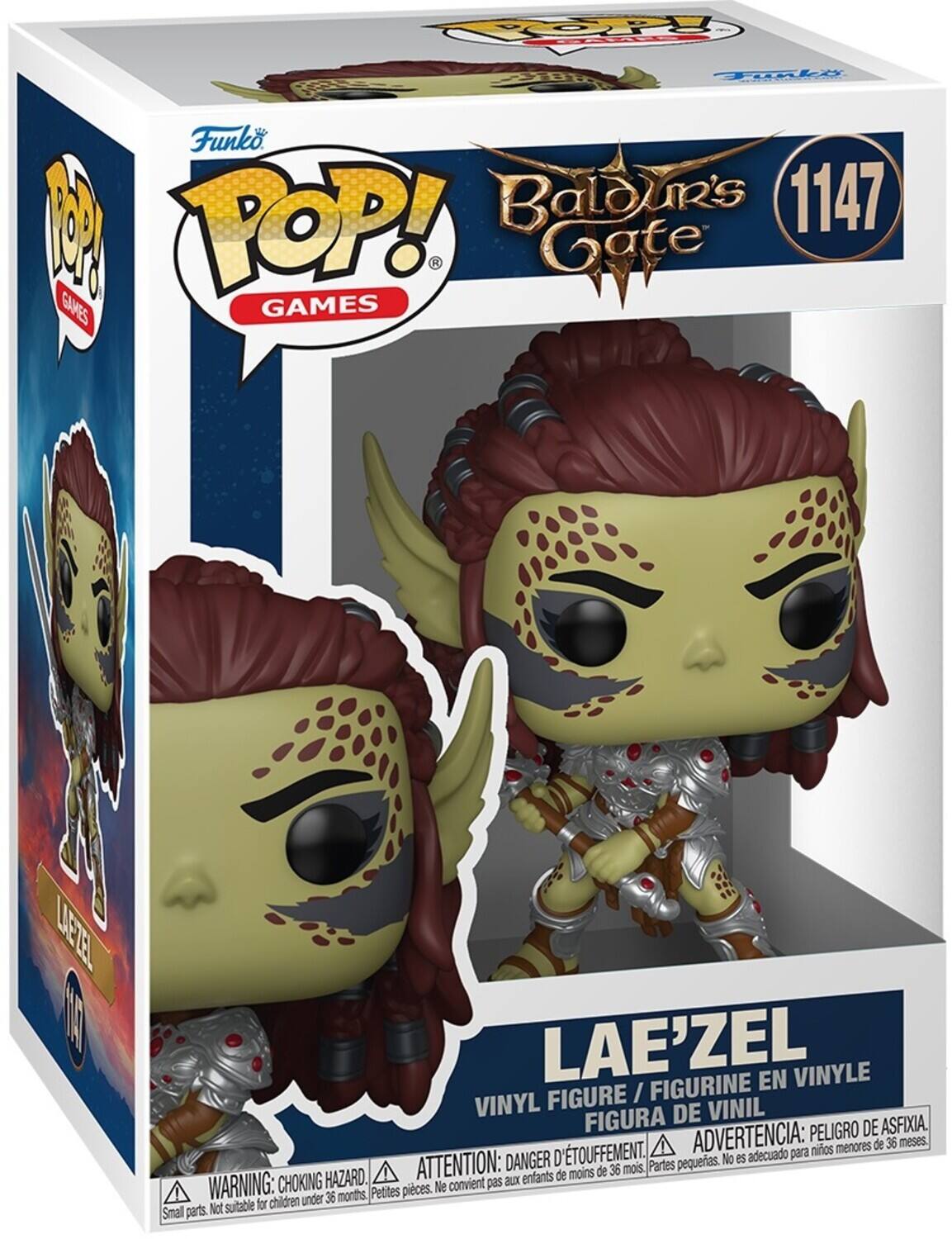 Funko POP! Games  
Baldur's Gate  
1147  

LAE'ZEL  
VINYL FIGURE / FIGURINE EN VINYLE / FIGURA DE VINIL  

WARNING: CHOKING HAZARD. Small parts. Not suitable for children under 36 months.  
ADVERTENCIA: PELO D'ASFIXIA. Peligro de asfixia. No es adecuado para niños menores de 36 meses.  
ATTENTION: DANGER D'ÉTOUFFEMENT. Ne convient pas aux enfants de moins de 36 mois.