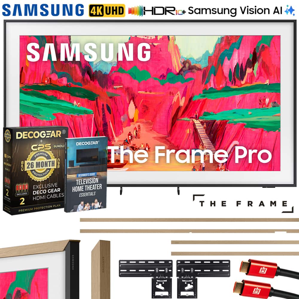 Samsung - 75" The Frame Pro Neo QLED 4K TV (2025) QN75LS03FWFXZA w/ Teak Bezel + 26 Month Extended Protection Warranty Bundle