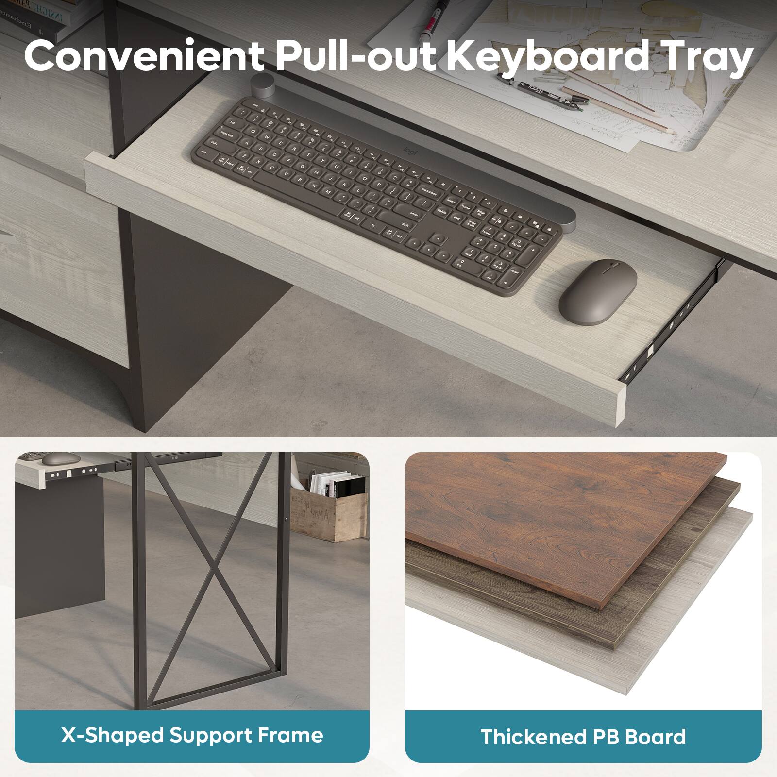 Eichaiar Convenient Pull-out Keyboard Tray

- X-Shaped Support Frame
- Thickened PB Board
