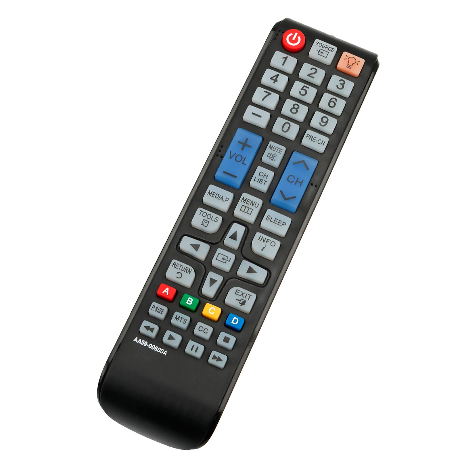 SOURCE 1 2 3 4 5 6 7 8 9 0 + PRE-CH MUTE VOL - CH LIST CH MEDIA.P MENU TOOLS SLEEP INFO RETURN C V A EXIT B P.SIZE C MTS D CC AA59-00600A