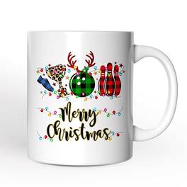 OrnamentallyYou - Bowling Buffalo Plaid Christmas Mug, Ball Pins and Trophy - White