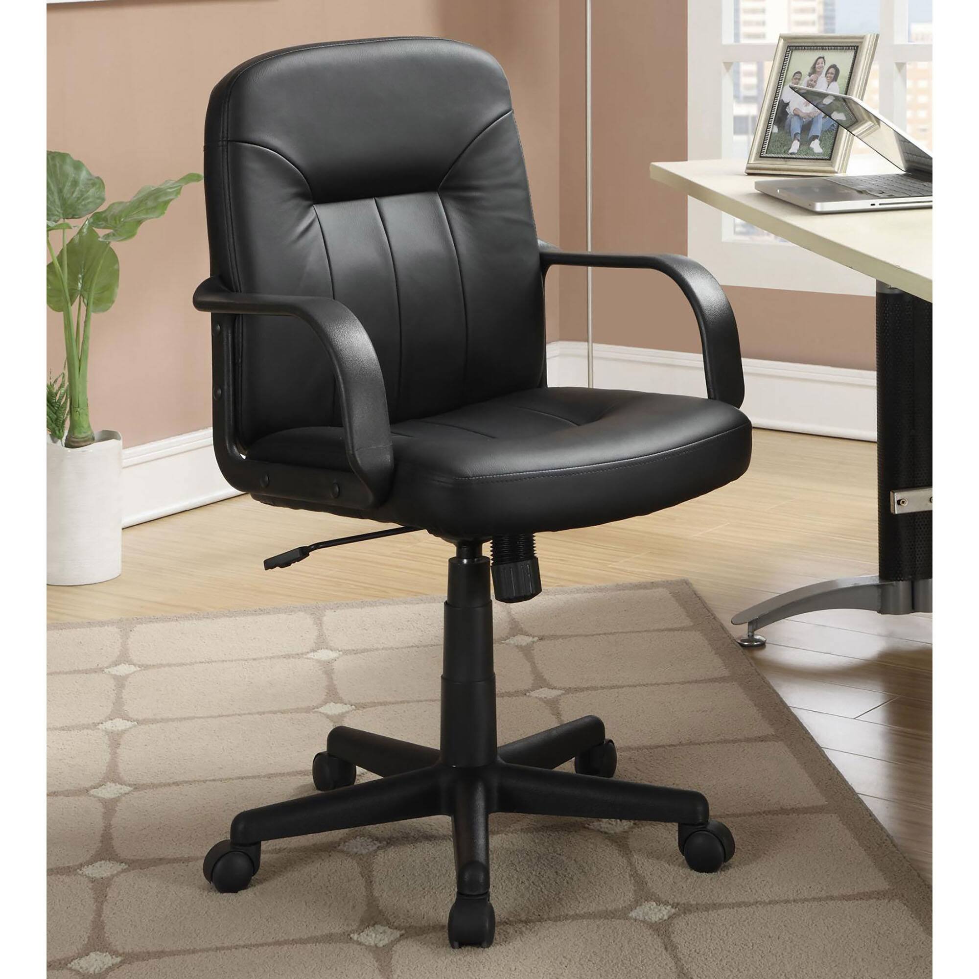 Angle. Spaco - Spaco Ergonomic Executive Office Chair, Adjustable Height, Black Leatherette, Sloped Arms, Low Profile, Caster - Black.