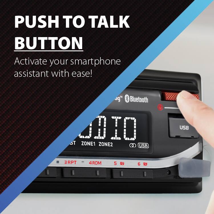 PUSH TO TALK BUTTON  
Activate your smartphone assistant with ease!  

Bluetooth  
USB  
3RPT  
4RDM  
5  
6  
RESET