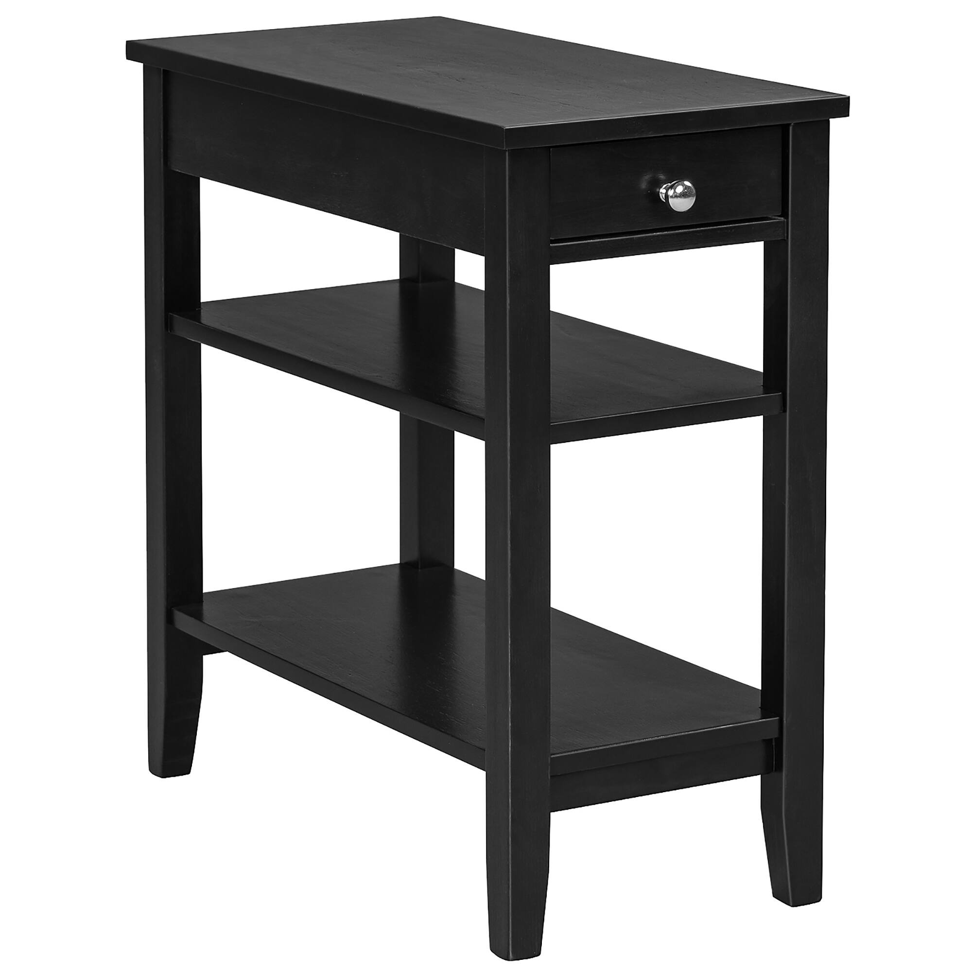 Costway - 3-Tier Side End Table with Drawer Double Shelf Narrow Nightstand - Black