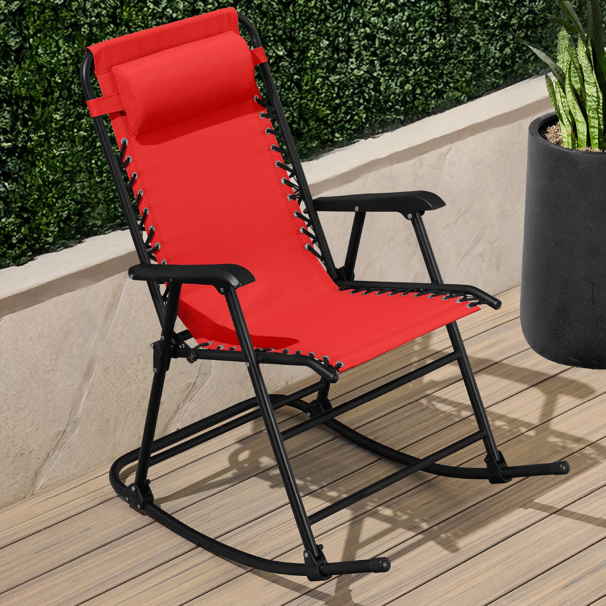 Alt View 6. Best Choice Products - Best Choice Products Folding Outdoor Zero Gravity Rocking Lounge Chair w/ Headrest Pillow - Crimson Red - Crimson Red.