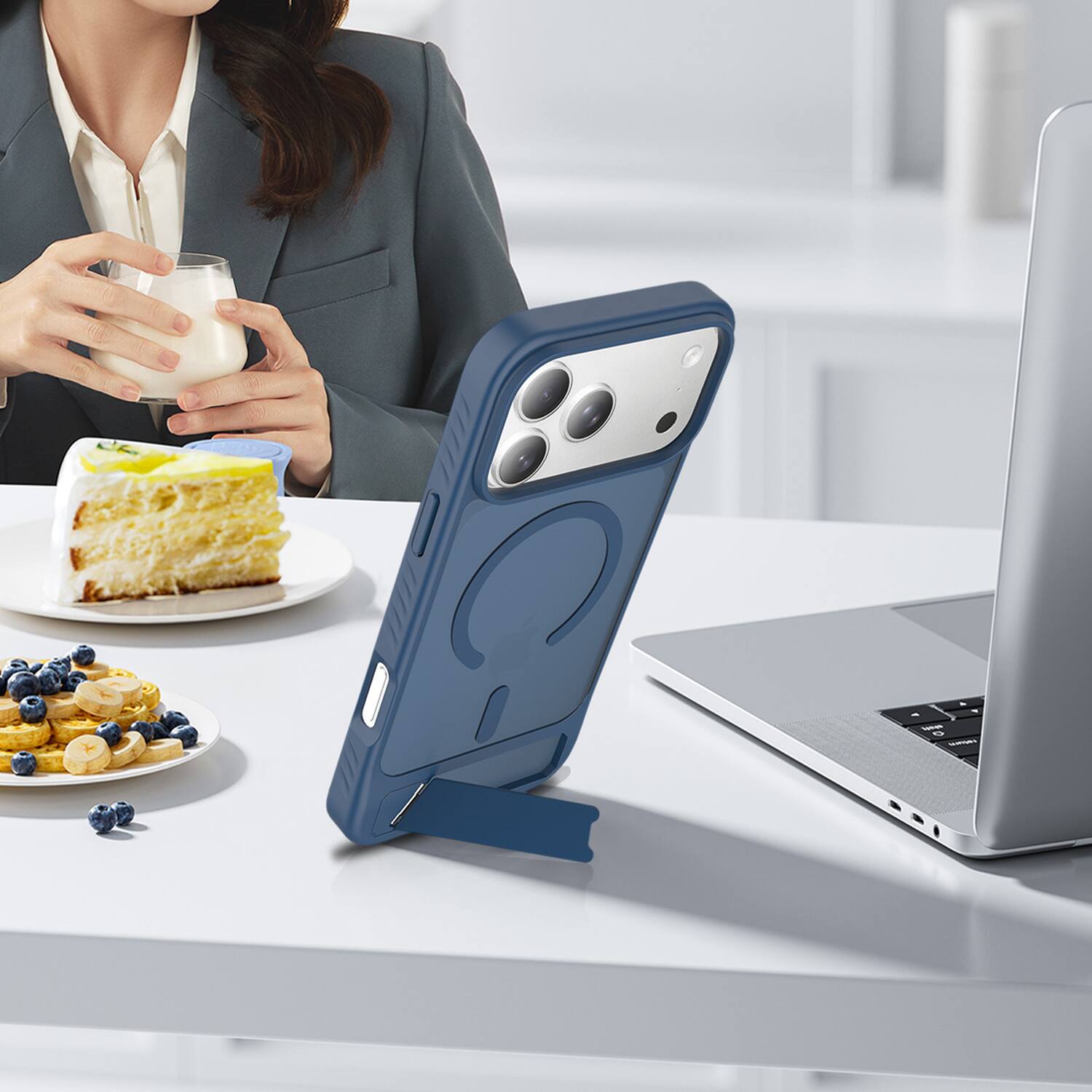 Alt View 3. Dteck - for Apple iPhone 18 Pro Max Magnetic Matte Case with Folding Metal Stand,Shockproof Rugged Protective Back Cover - Darkblue.