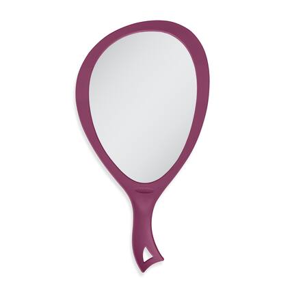 Front. Zadro - Large Teardrop Hand Mirror with Ergonomic Handle and Hanging Loop - Made in USA - Magenta.
