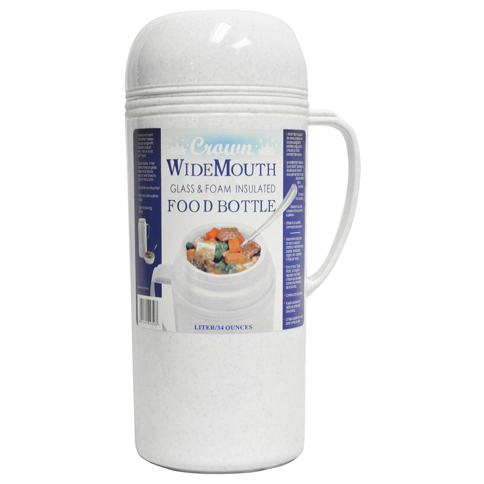 Crown WideMouth Glass & Foam Insulated Food Bottle 1 Liter/34 Ounces