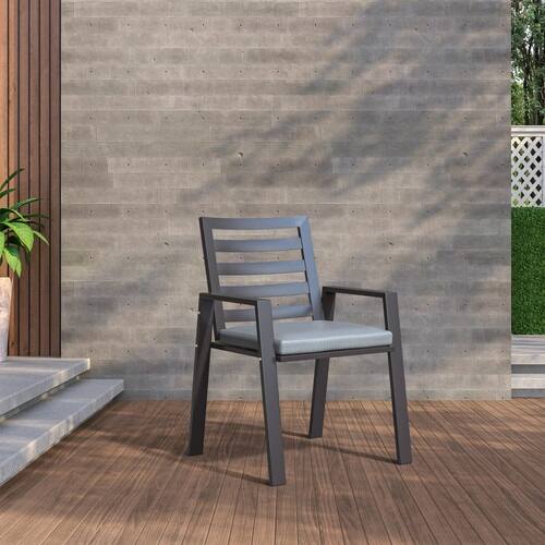 Angle. LeisureMod - Chelsea 2-PCS Modern Outdoor Patio Dining Chair with Removable Washable Cushion - Aluminum Frame - Light Grey.