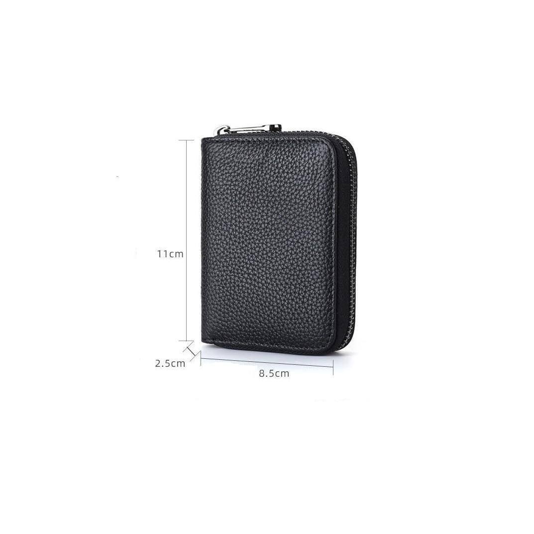 Back. Jadie Link - Genuine Leather Credit Card Holder Wallet Case Rfid Blocking Secure Organizer Zipper Black Small Exquisite SizeLength - Black.