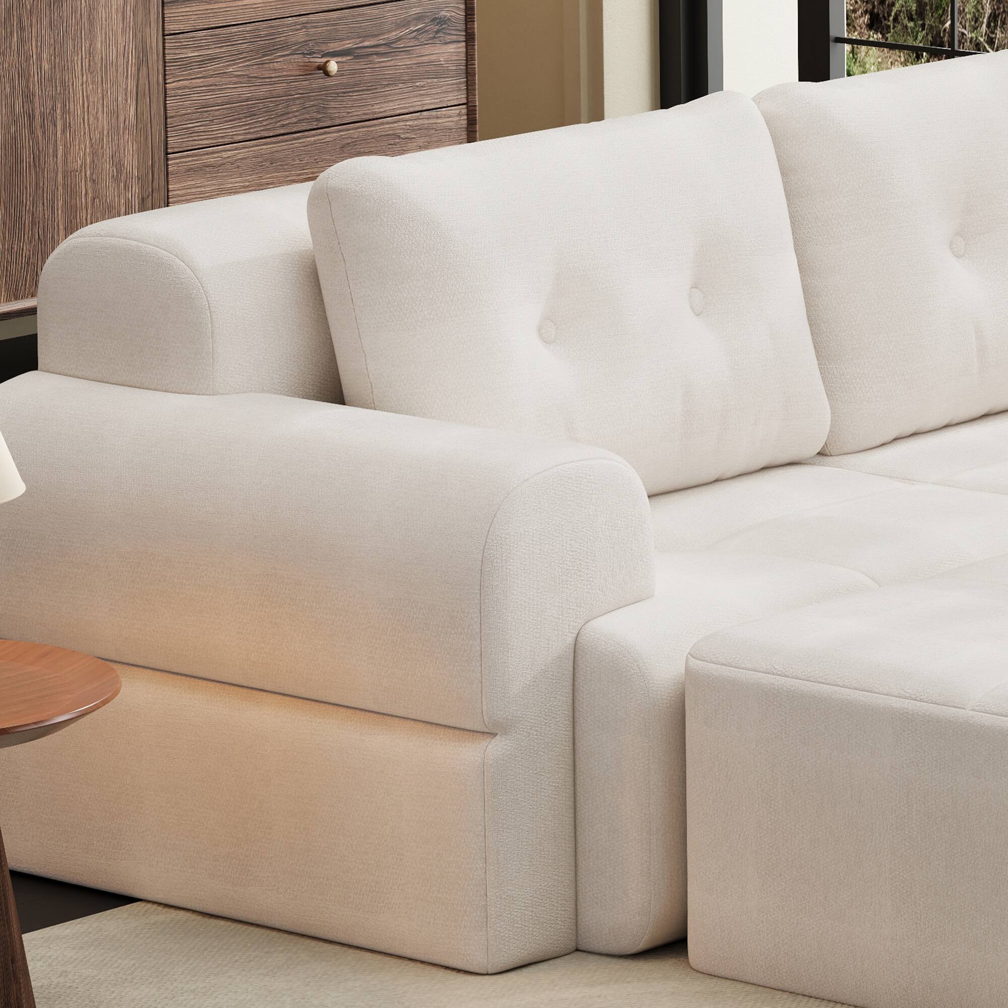Alt View 4. Anysun - Modular Sectional Sofa with Chaise - Full-Foam Structure,Compression Packaging,Woven Texture,Oversized Living Room Couch - White.