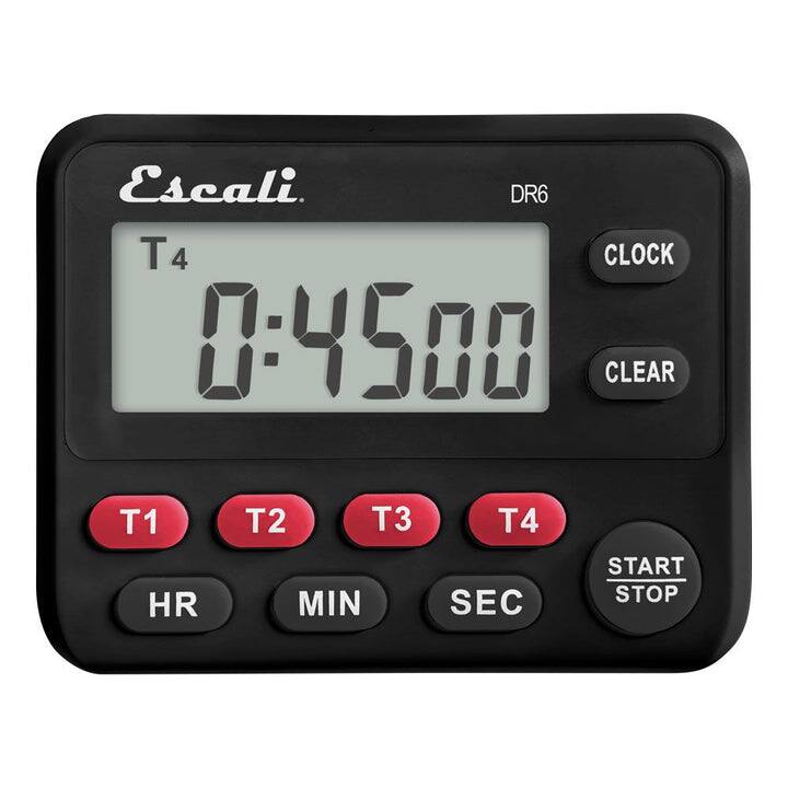 Escali DR6 T4 CLOCK 0:4500 CLEAR T1 HR T2 T3 MIN T4 SEC START STOP