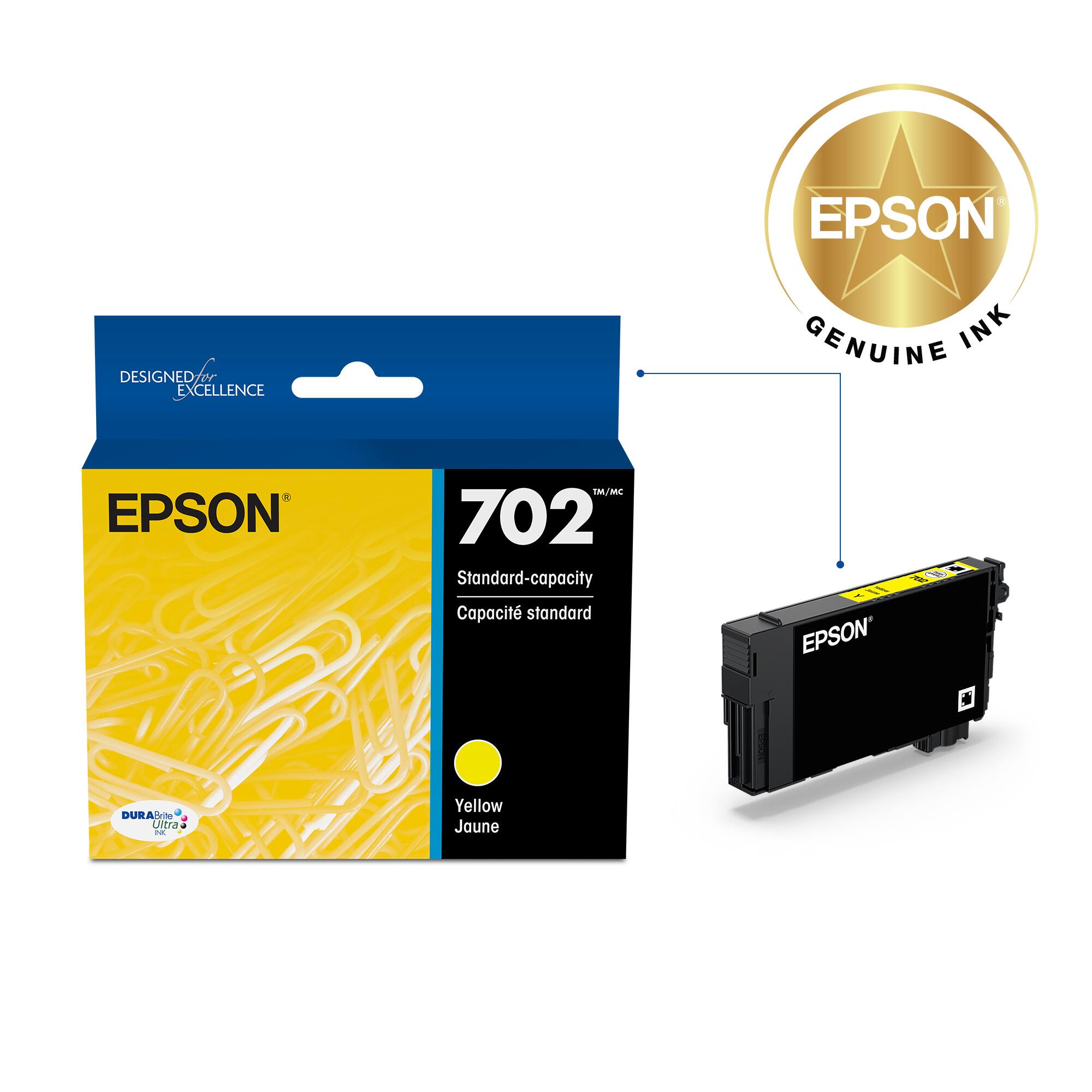 EPSON 702 Standard-capacity Cartridge, Yellow, Genuine Ink, Designed for Excellence.