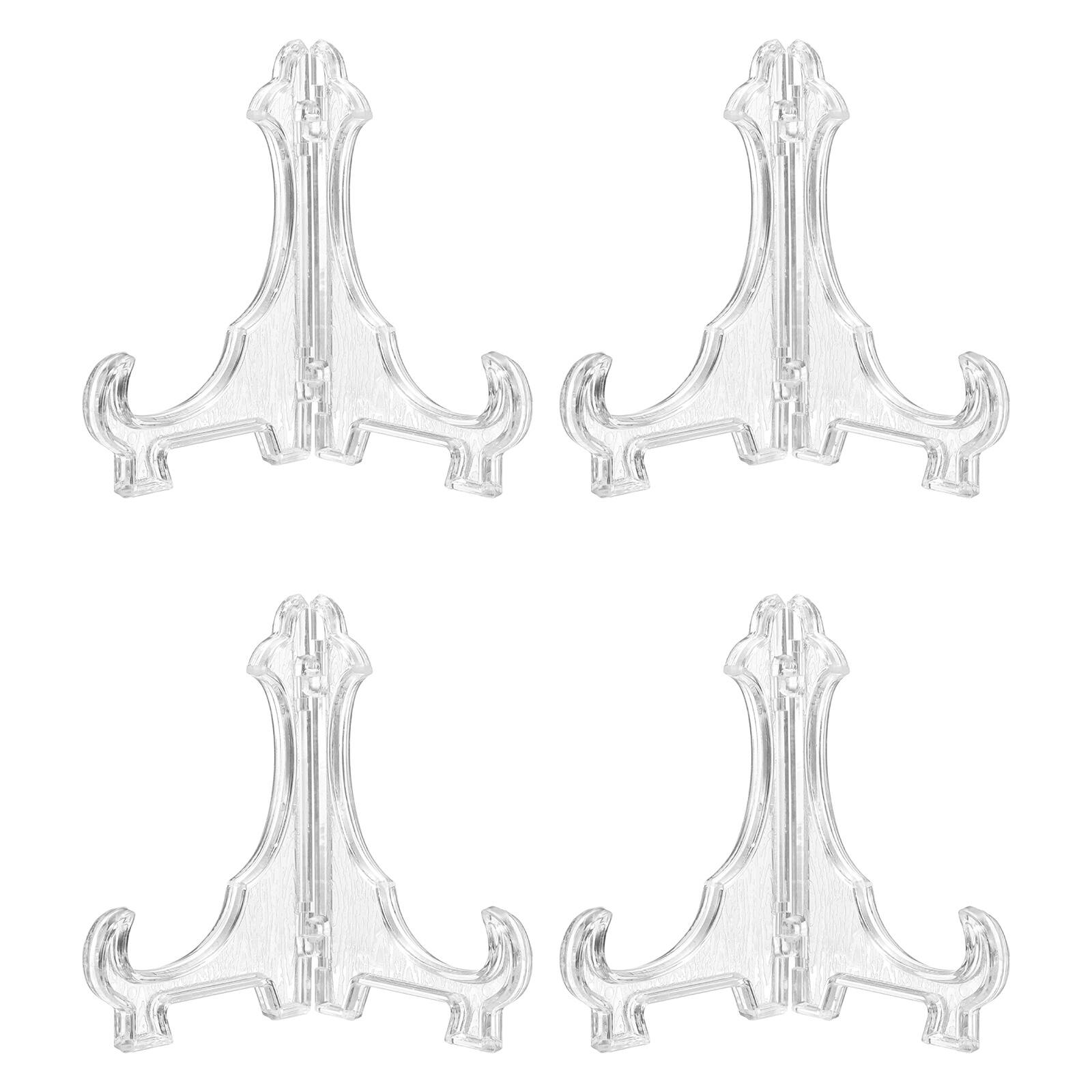 Front. Unique Bargains - 4pcs Acrylic Easels Plate Stands 2.87 Inch Folding Display Stands Holder for Frames Pictures Magazines - Clear.