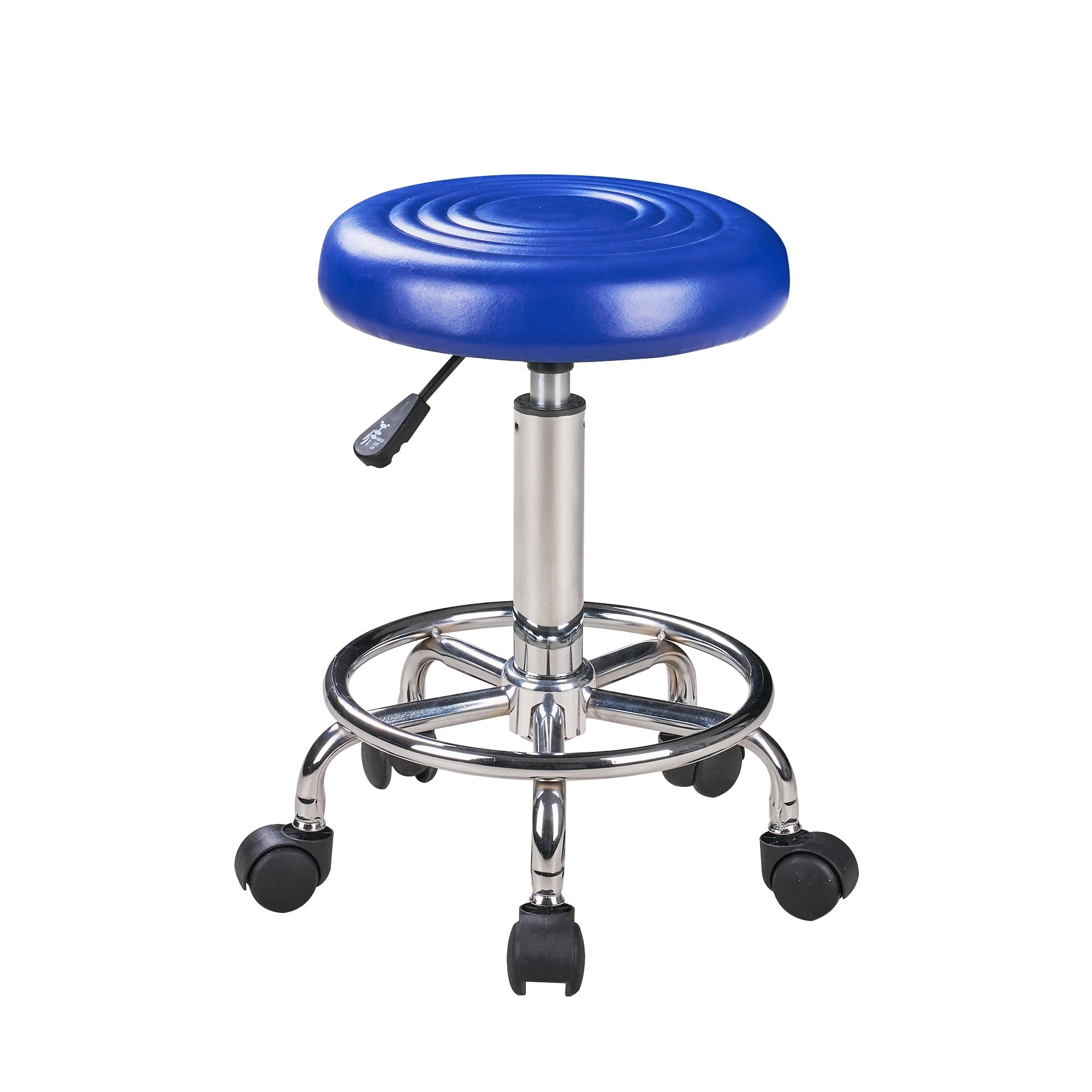 Vecelo - Round Rolling Stool Chair PU Leather Height Adjustable Swivel Drafting Work SPA Shop Medical Salon Stools with Wheels - Blue