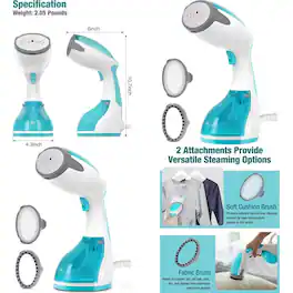 Luckbyte - Portable Handheld Fabric Steamer Fast Heat Large Tank Wrinkle Remover for Travel and Home - Blue