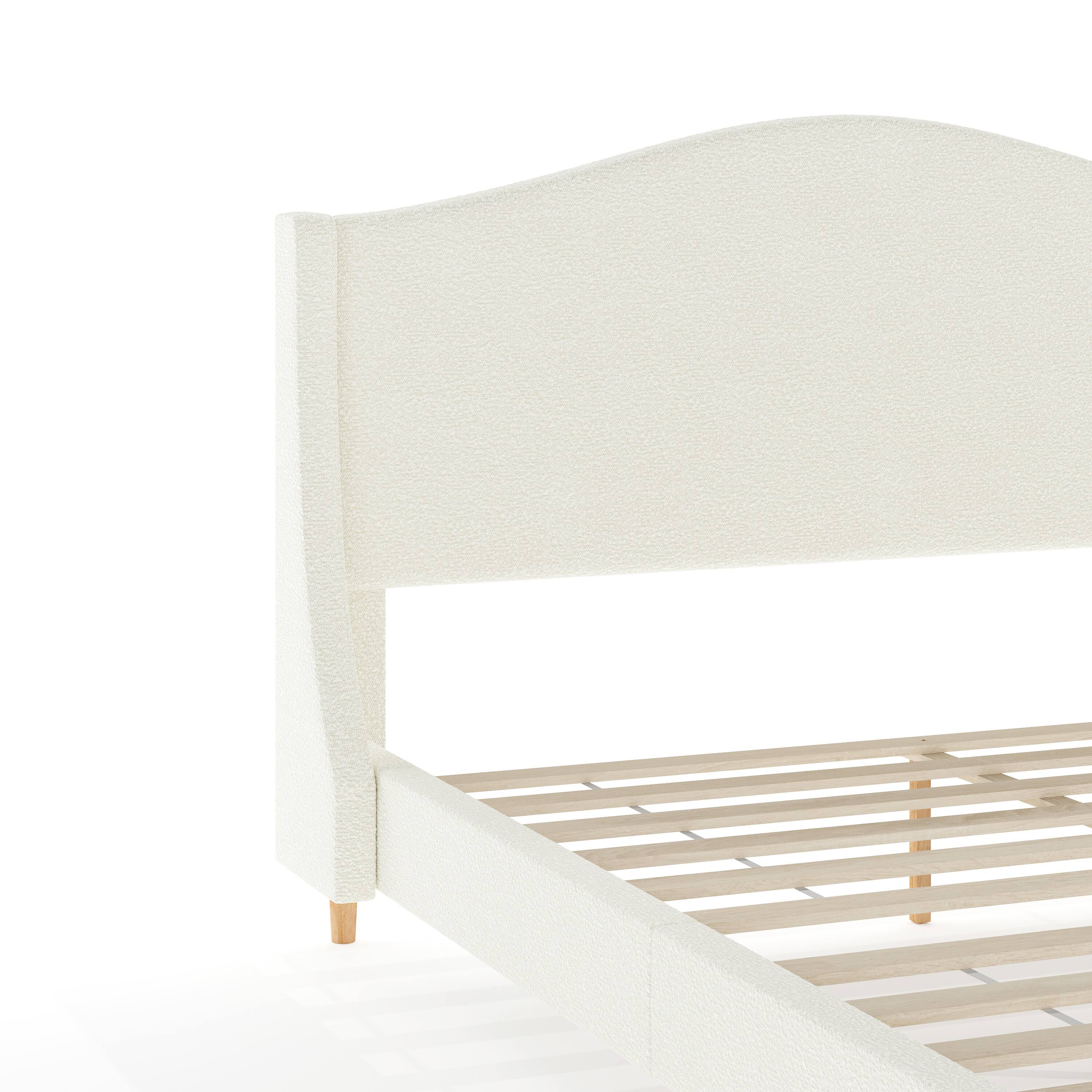 Alt View 10. Martha Stewart - Upholstered Platform Bed with Curved Headboard - Off-White Boucle/Light Beech Legs.