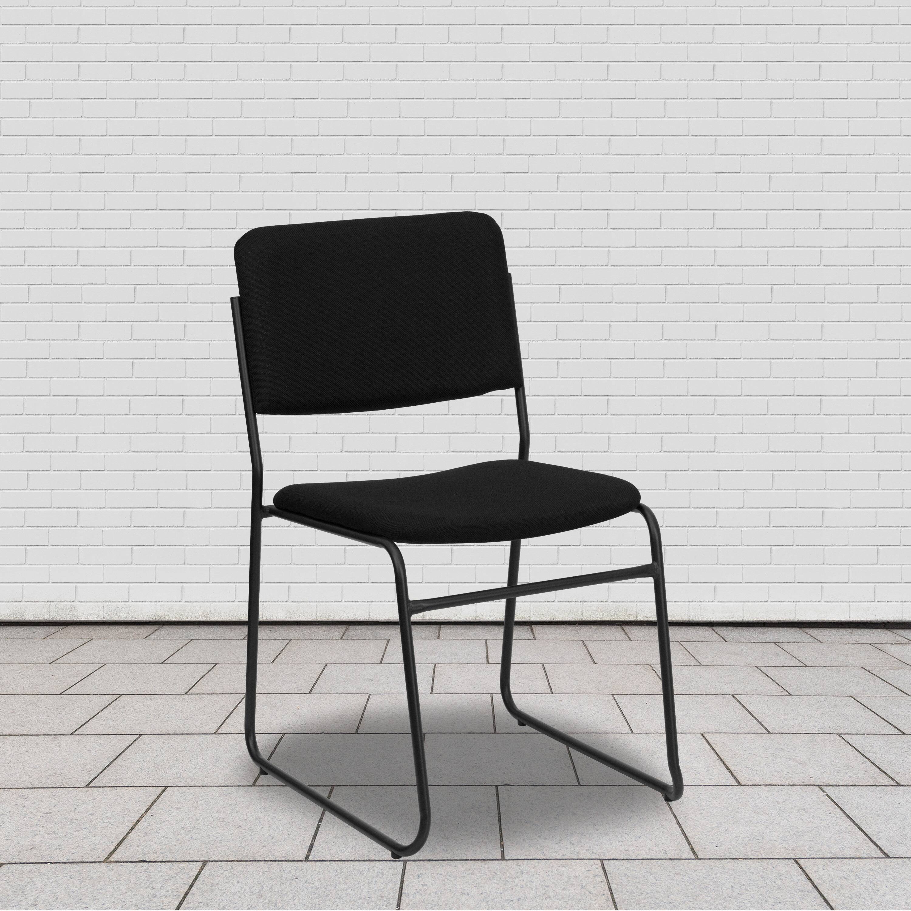 Alt View 1. Emma + Oliver - 500 lb. Capacity High Density Stacking Chair with Sled Base - Black Fabric/Black Frame.