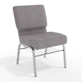 Emma + Oliver - 21"W Church/Reception Guest Chair with Book Rack - Gray Fabric/Silver Vein Frame