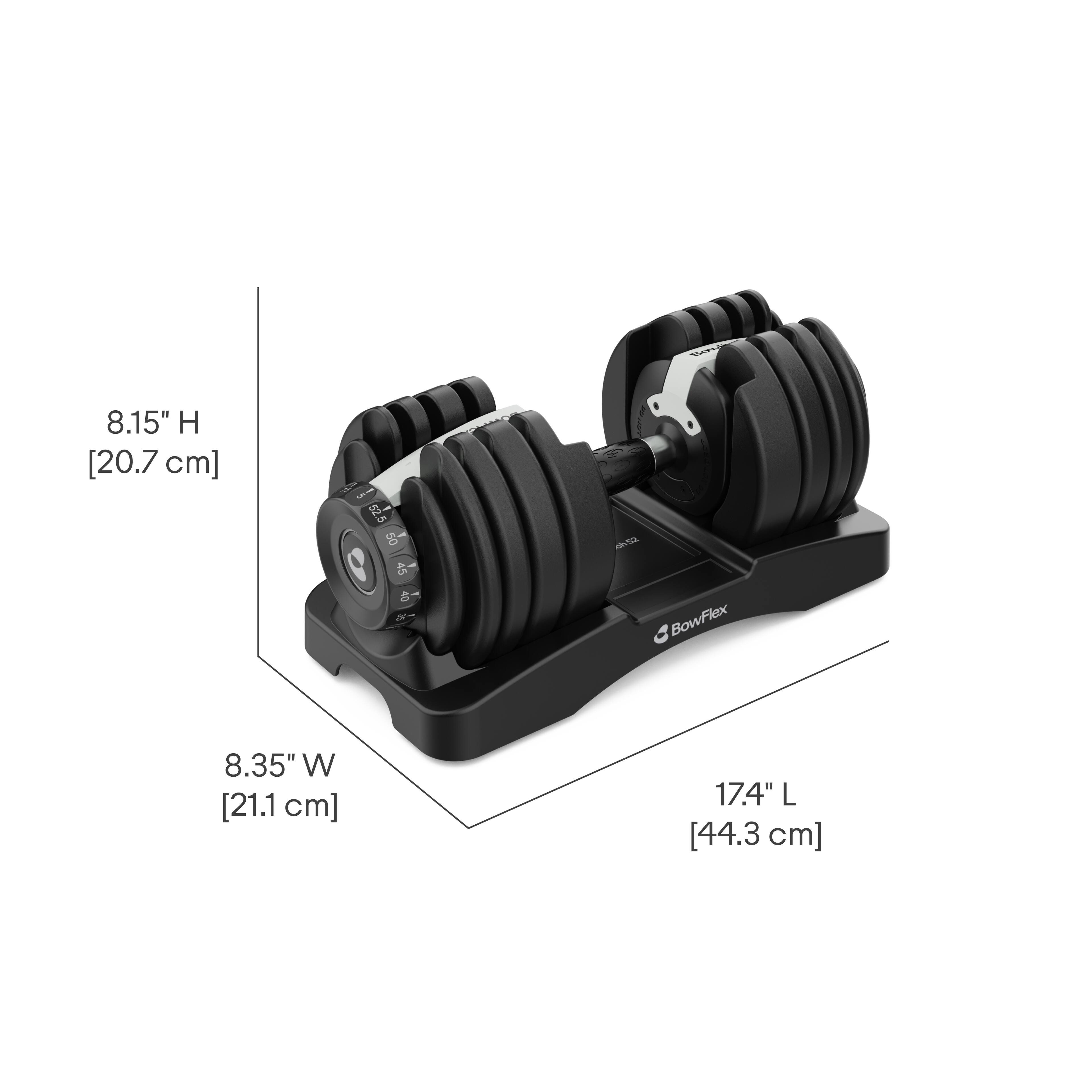 2 8.15" H [20.7 cm] M I 50 45 40 d ao BowFlex 8.35" W [21.1 cm] 17.4" L [44.3 cm]