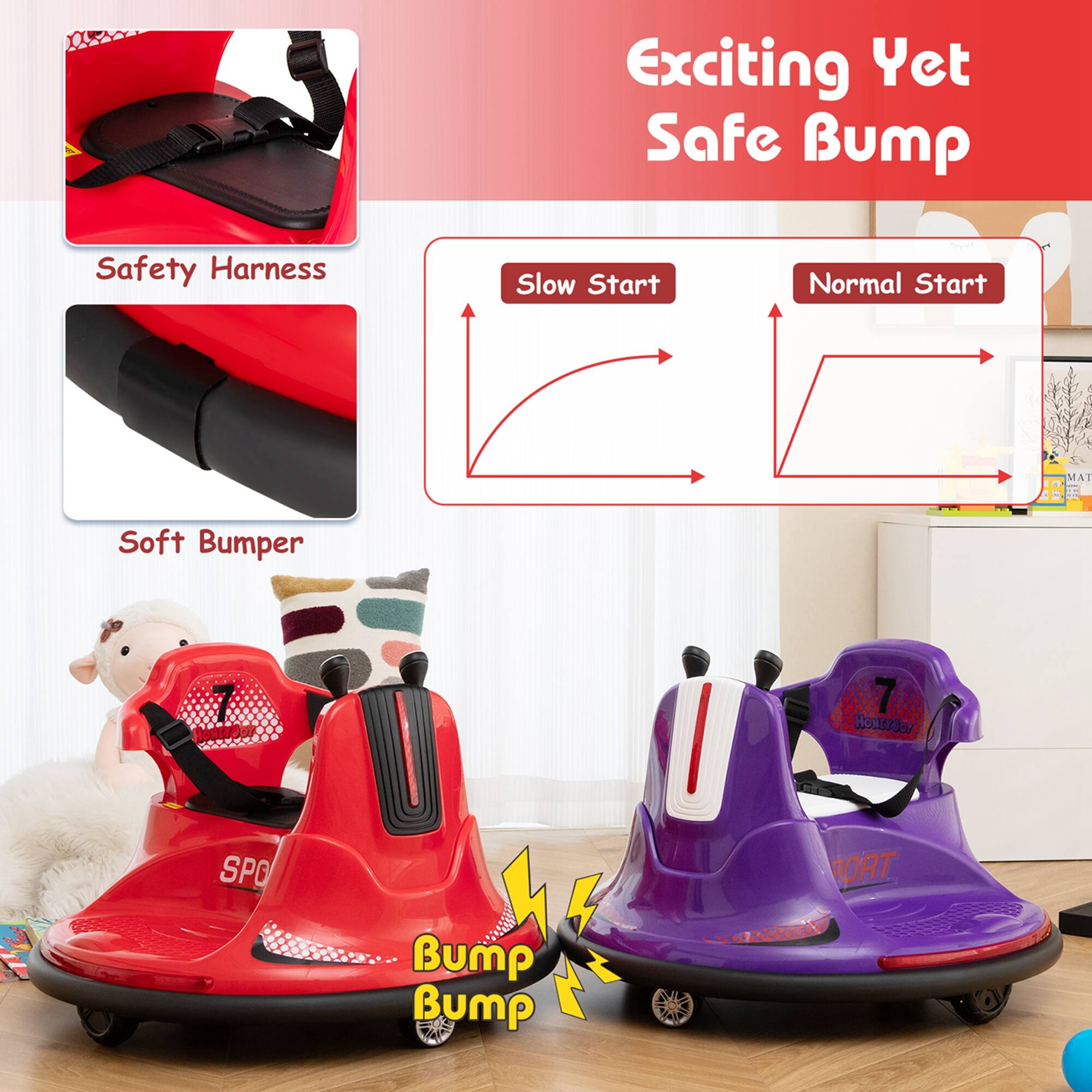 Exciting Yet Safe Bump

Safety Harness

Soft Bumper

Slow Start

Normal Start

Bump Bump