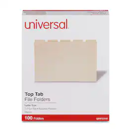 Universal - Top Tab File Folders, 1/5-Cut Tabs: Assorted, Letter Size, 0.75" Expansion, Manila, 100/Box
