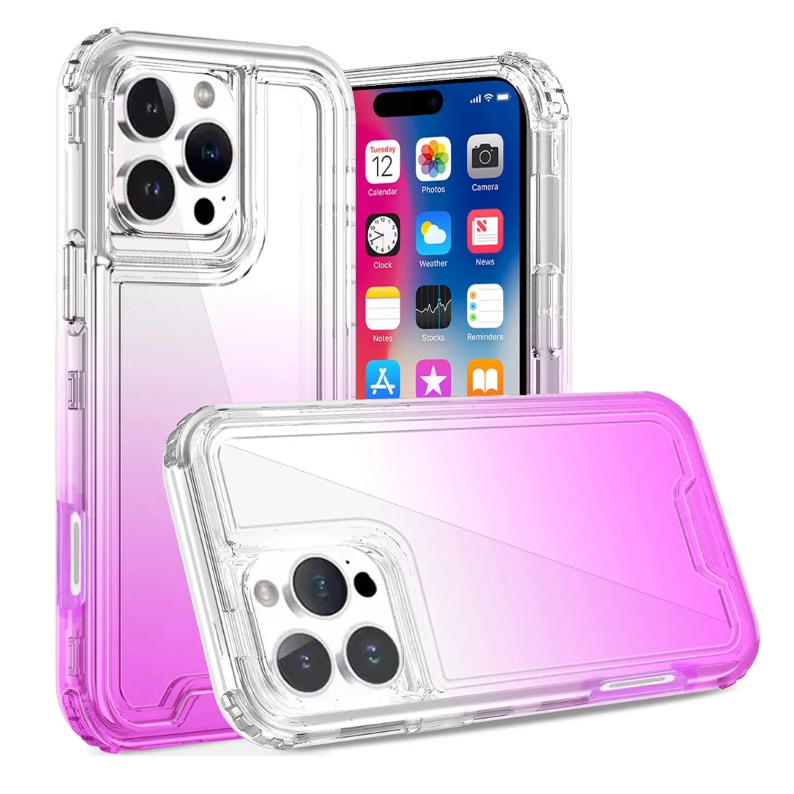 Kitcheniva - Shockproof Hybrid Two Tone Phone Case With Tempered Glass For iPhone 16 Pro Clear/Purple - Clear Purple