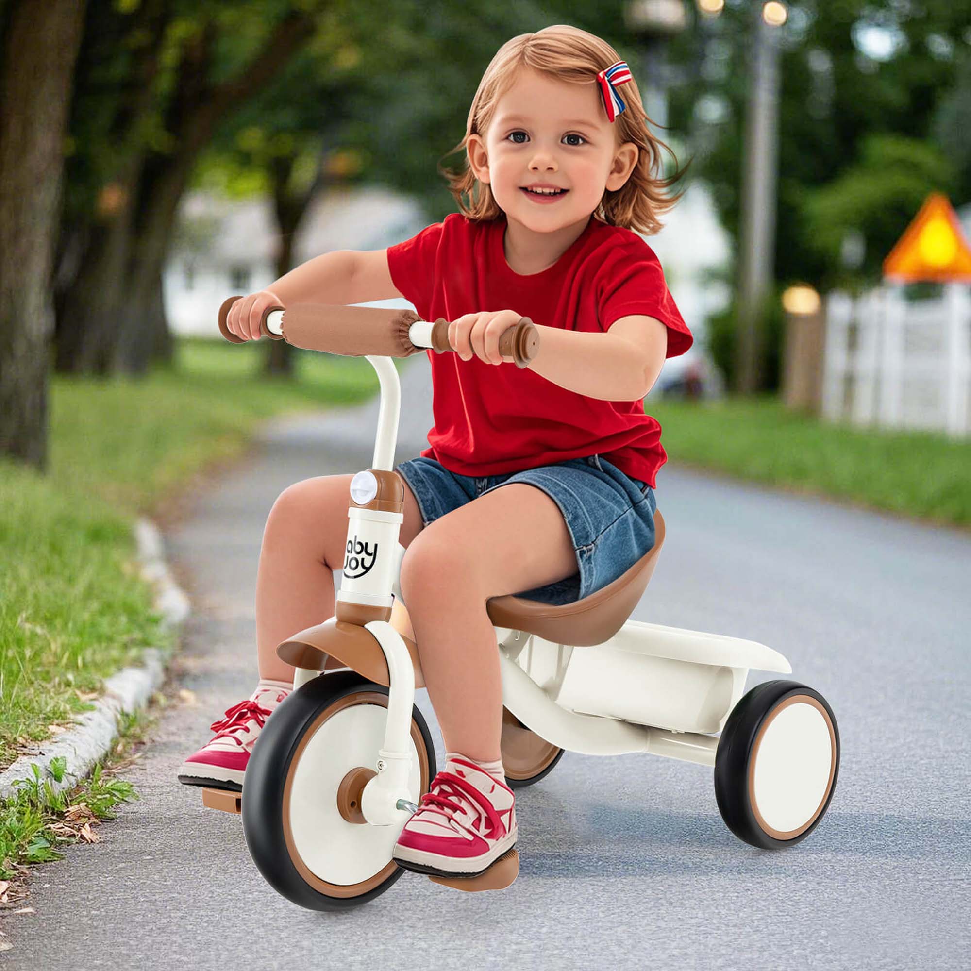 Alt View 1. Costway - Costway Kids Tricycle Toddler Trike with Adjustable Seat & Storage Basket 3 Wheel Bike - Beige.