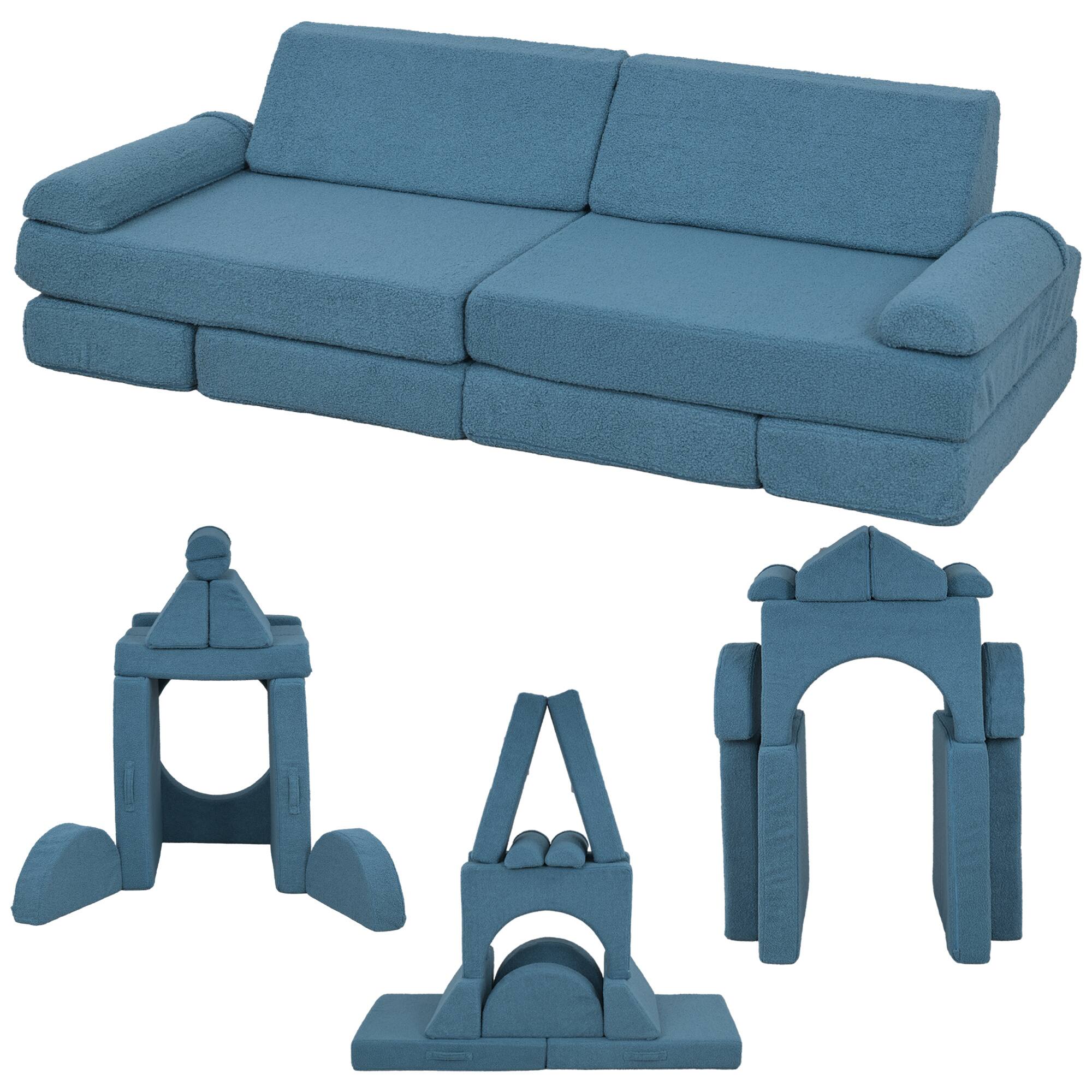 Alt View 6. Siljoy - 12-Piece Kids Modular Couch, Toddler Play Sofa, 28D Foam, Washable Cover, for Ages 18mo+, Blue, 132lb Load - Blue.