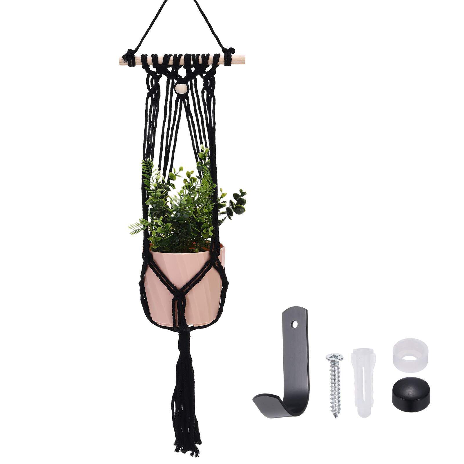 Unique Bargains - Macrame Plant Hanger, 34 Inch Hanging Planter w/ Hook Tassels Decorative Crochet Cotton Rope for Home Decor - Black price history on PriceWatchPro