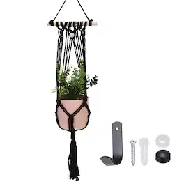 Unique Bargains - Macrame Plant Hanger, 34 Inch Hanging Planter w/ Hook Tassels Decorative Crochet Cotton Rope for Home Decor - Black