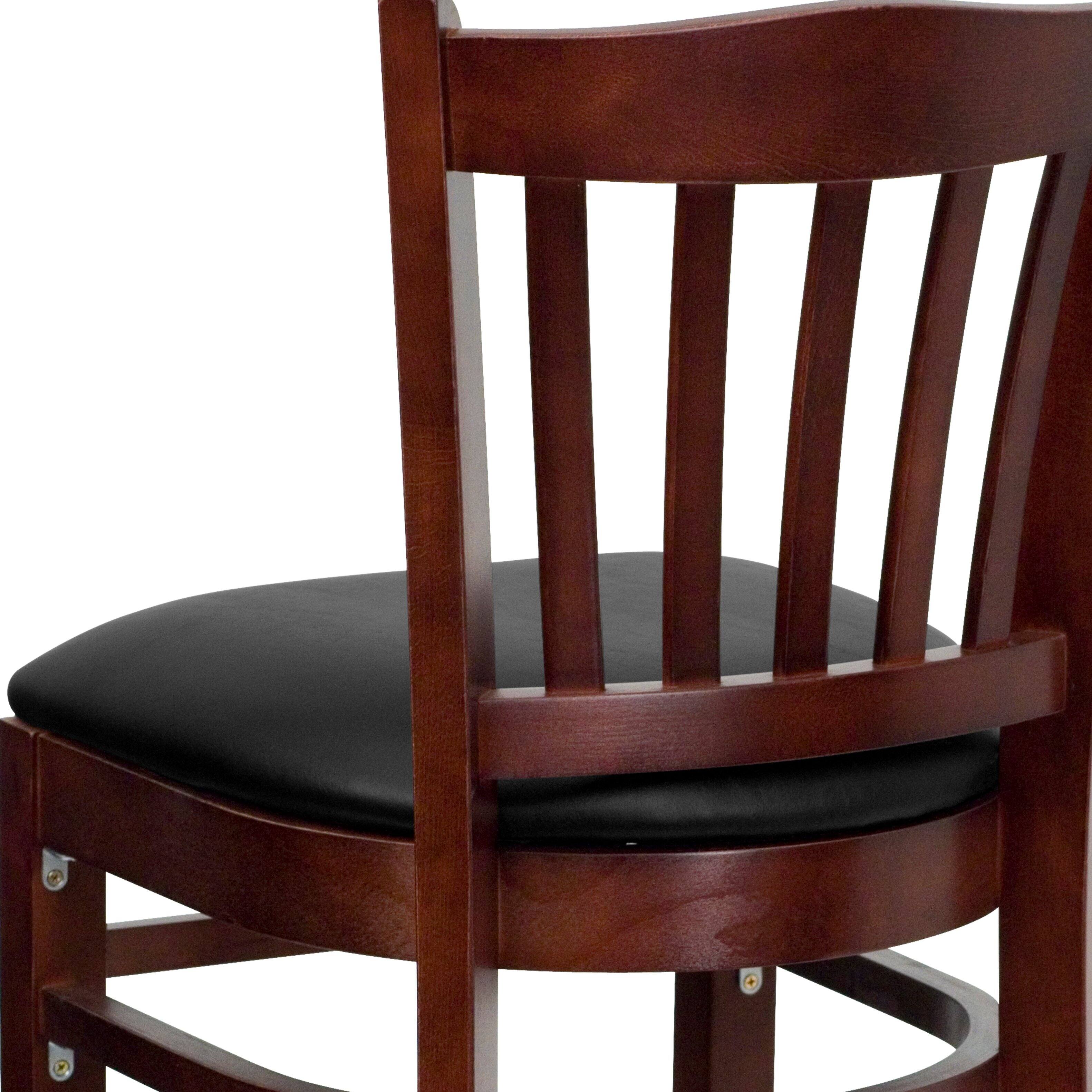 Alt View 9. Emma + Oliver - Vertical Slat Back Wooden Restaurant Dining Barstool - Black Vinyl Seat/Mahogany Wood Frame.
