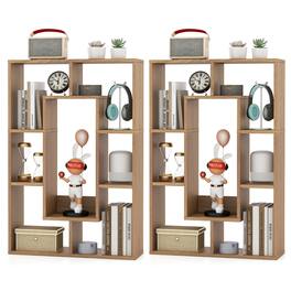 Costway - 2 PCS 7-Cube Geometric Bookshelf with Anti-Toppling Device Modern Open Bookcase - Natural