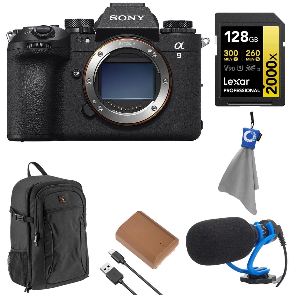 Bundle - Sony - Alpha a9 III Mirrorless Camera, with GOLD Series 128GB UHS-II SDXC Memory Card, Aluminum Tripod with Ball