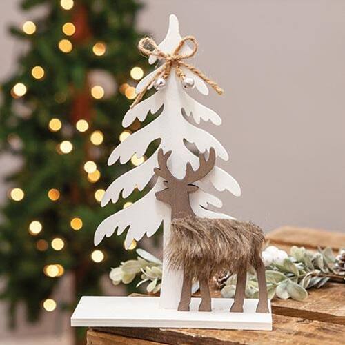 Angle. BreeBe - Winter Tree and Deer Cutout Wood Sitter - Multi.